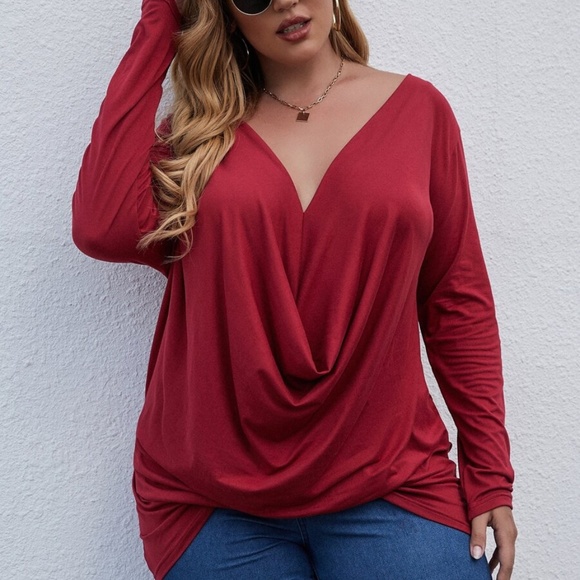 Plus Royal Blue Solid drape Front Long Sleeve Top - Picture 3 of 9